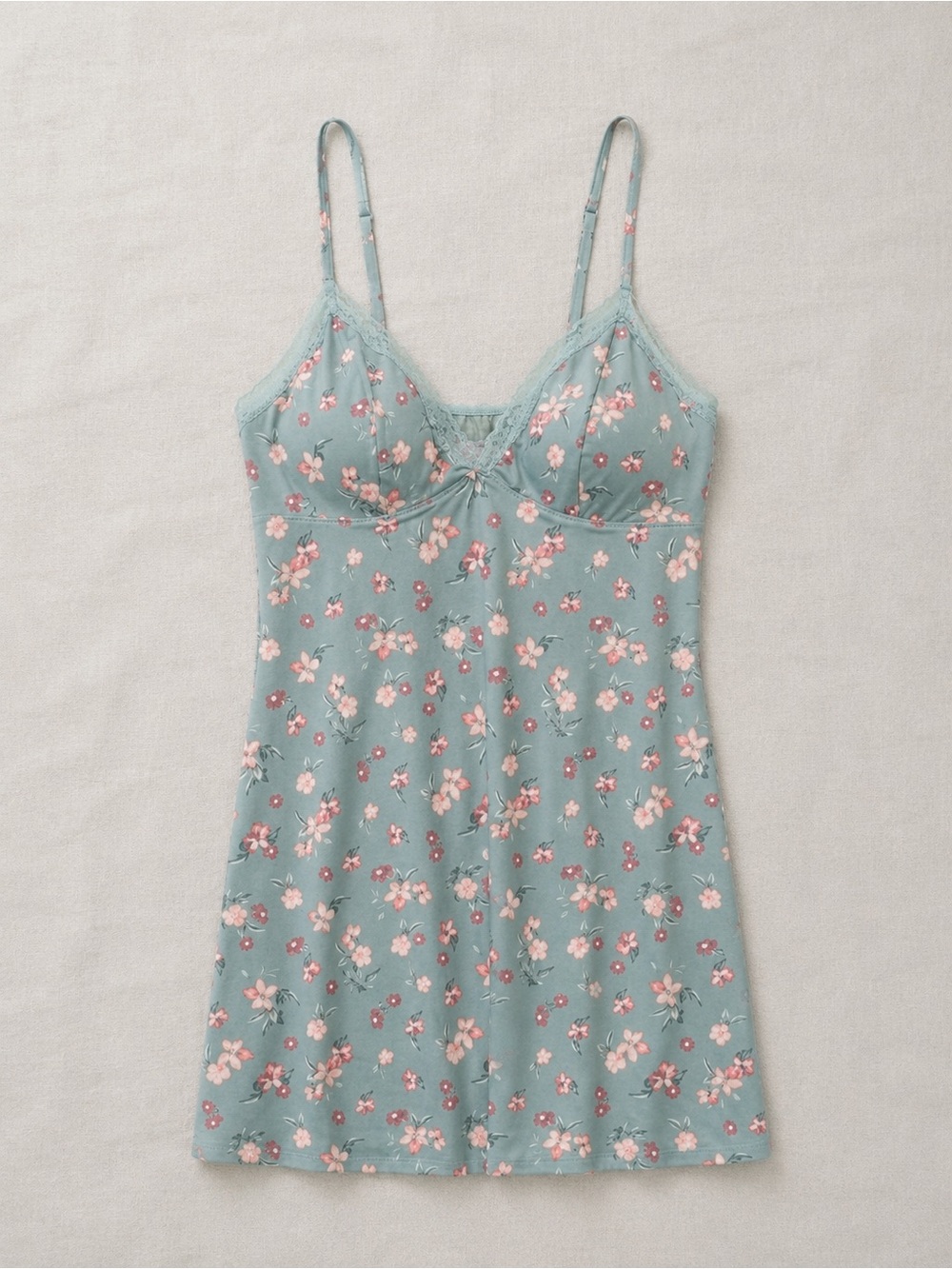 🌸 3/30$ La Vie En Rose Sage Green Floral Lace-Trim Chemise